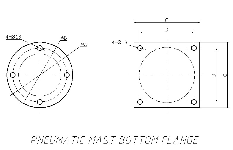 Pneumatic Telescopic Mast Bottom Base Size